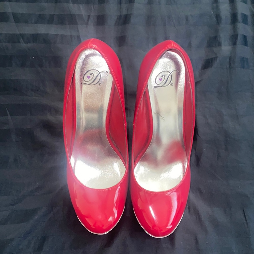 Red and Chrome platform heels